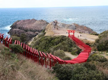 Yamaguchi red shrine by the sea in Japan